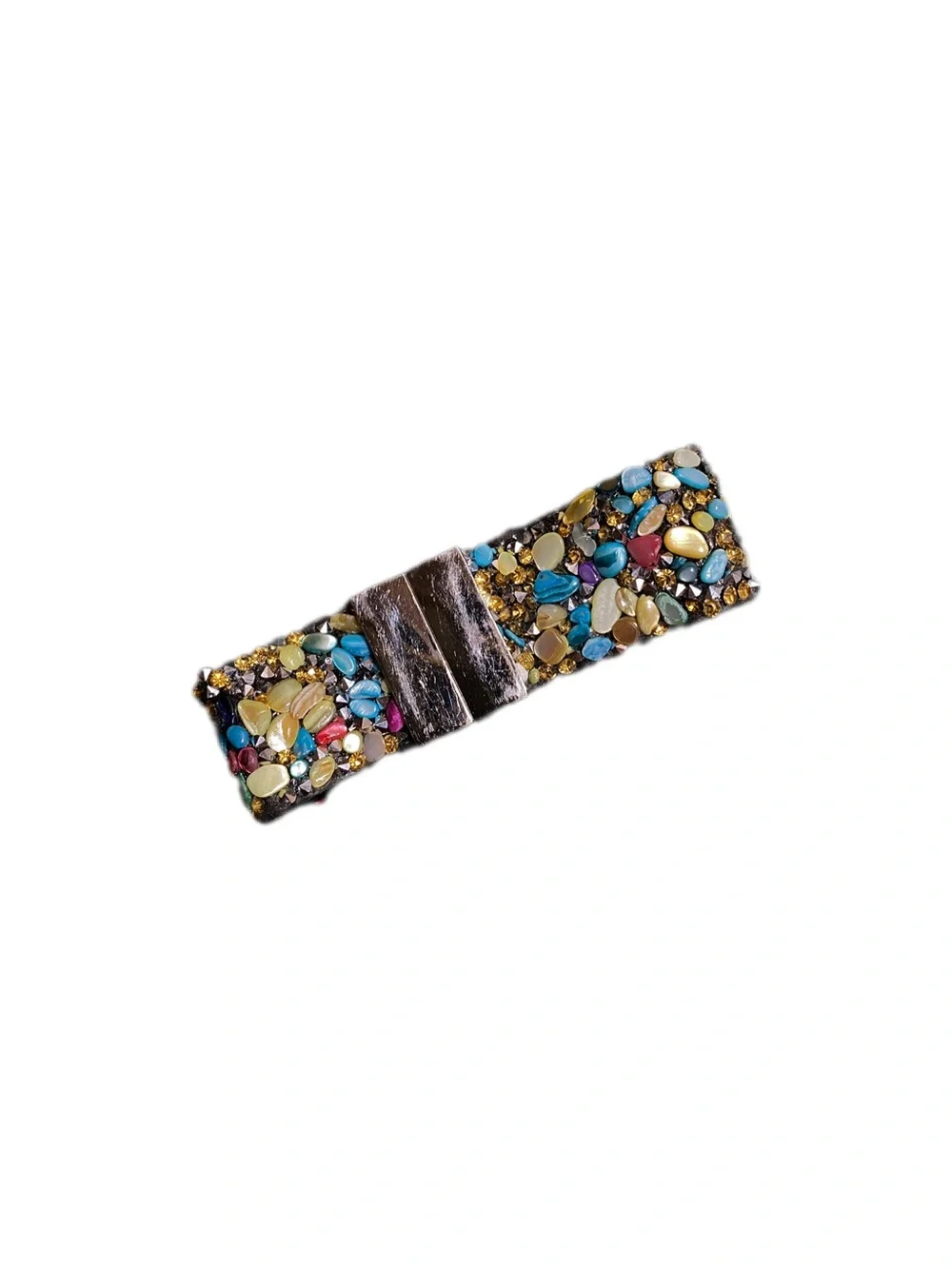 Wide Statement Cuff Bracelet with Multicolor Stone Chips & Rhinestones